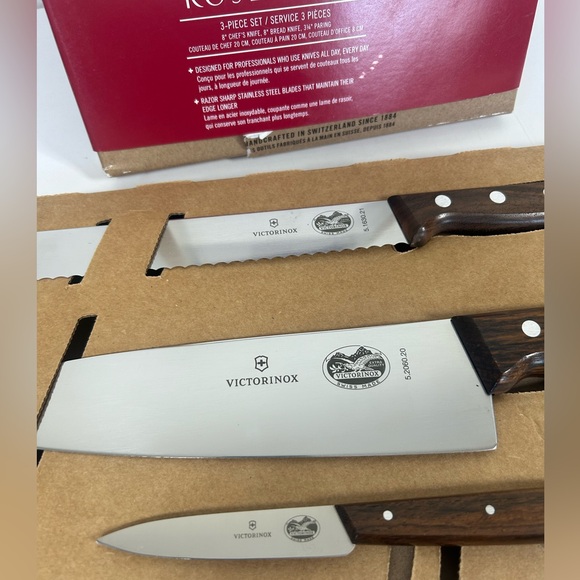 NEW Swiss Army-Victorinox German Made 3-Piece Wood Knife Set with Brown Handles - Picture 9 of 14